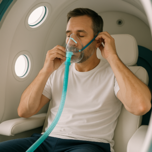 Persona en cámara hiperbárica sentado