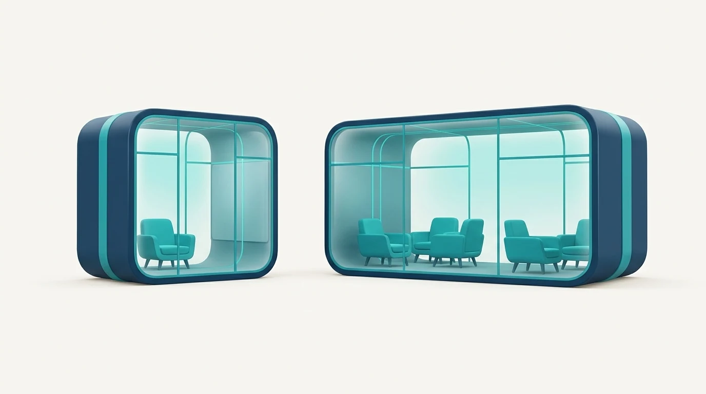 Dos recintos ilustrados: uno con un asiento y otro con varios